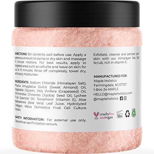Himalayan Salt Exfoliating Body Scrub - Pink Himalayan Salt Scrub Body Exfoliator With Nourishing Body Oils Hydrolyzed Collagen And Lychee Fruit Essential Oil For Legs Thighs Butt And Full Body Care #TOP1