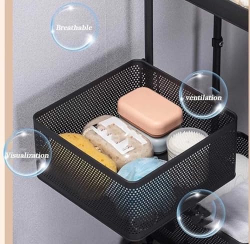 Image of Well Set Kitchen Trolley Square Onion Baskets for Storage, Kitchen Accessories Items and Vegetable Basket for Kitchen Organizer Items and Storage Portable with Wheels(Black,Layer-4)
