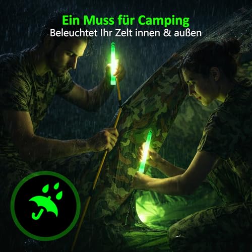 Kimimara 18 Premium Leuchtstäbe Grün – Ultra Bright Knicklichter mit Lanyard für Hochzeit, Militär, Camping, Halloween, Weihnachten, Partys & Outdoor-Events