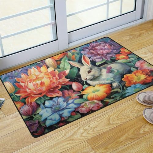 UMIRIKO Easter Bunny Flower Cute Rabbit Kitchen Rug Mats Anti Fatigue Non Slip Mats Kitchen Mats for Floor Kitchen Decor 36x24 Inch 202a6251