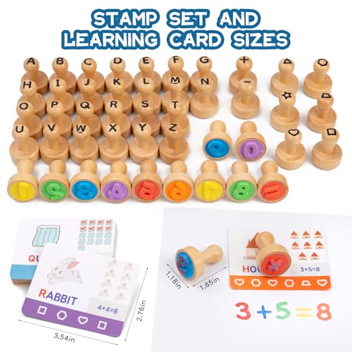 Image of Alphabet Number Stamps for Kids, Wooden ABC Spelling Toddler Stamps Set | Flashcard Mathematics Number Stampers Arts & Crafts Supplies, Alphabet Learning Toys for 3 4 5 Year Old