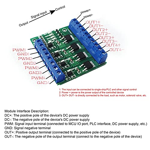 Módulo amplificador PLC de efeito de campo de 4 vias MOS Tube com placa indicadora de entrada, saída