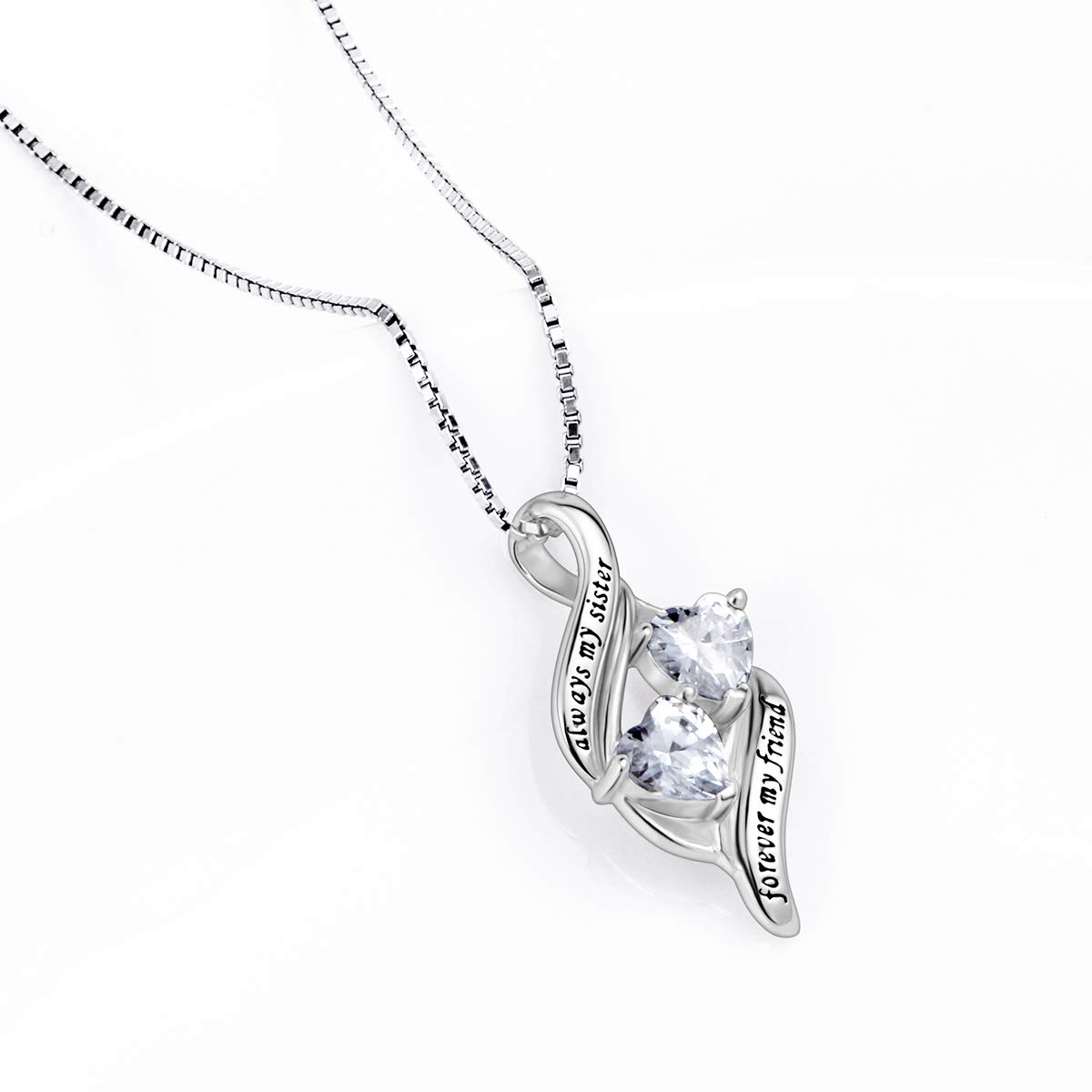 925-Sterlingsilber Herz Halskette für Frauen und Mädchen mit Gravur „Immer meine Schwester/Mutter/Tochter, für immer meine Freundin“ – Familien Anhänger Schmuck mit Zirkoniasteinen Weihnachtsgeschenke