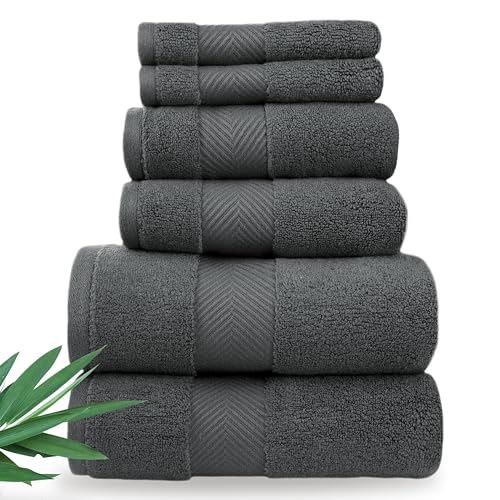 Alusa Home Ultra Soft & Plush Viscose from Bamboo Bath Towels - 700 GSM Luxury Bath Towels - 6 Piece Set - Super Absorbent & Quick Drying (Granite Grey)