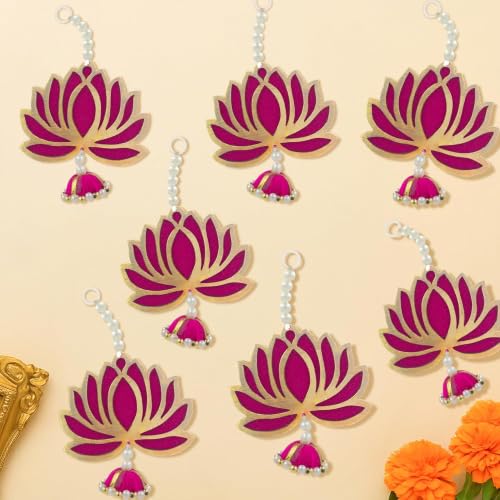 Image of SpecialYou Ganpati Decoration Setup for Home with White Round Backdrop Stand for Decor with Lotus Hangings | Ganpati Decoration Stand for Home | Ganapati Decorations Item- 6 pcs