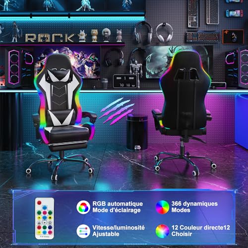 Chaise de Gaming Devoko LED avec Massage et Repose-Pieds - Geekodrome: Boutique d'accessoires geek design ergonomique chaise gaming