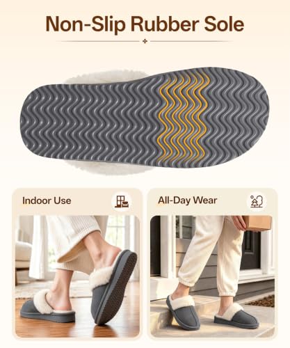 Image of Litfun Fuzzy Memory Foam Slippers for Women Indoor Outdoor House Shoes