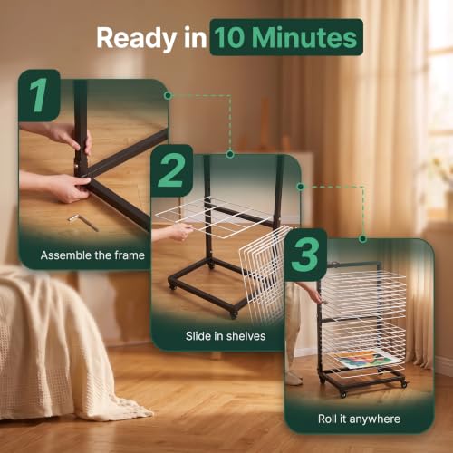 Image of OFFICEROO Art Drying Rack for Classroom & Preschool - 18-Shelf Mobile Paint Drying Rack, Canvas & Paper Drying Rack for Art Storage (Black&White)