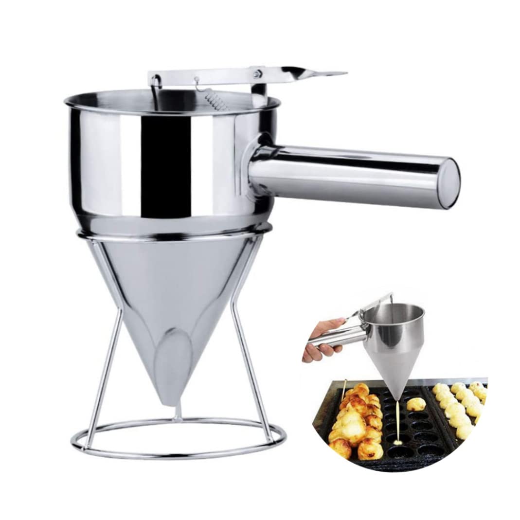 Stainless Steel Piston Funnel Octopus Balls Funnel Batter Dispenser with Rack Handle
