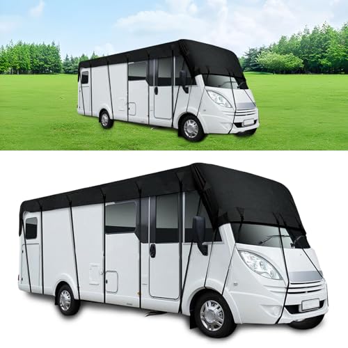 Wohnwagen Abdeckung Dach Abdeckplane Wohnwagen Wasserdicht Wohnwagen Schutzhülle Dach Schützt vor UV 210D Oxford Gewebe mit 20 Gurte, Schützt vor Staub Feuchtigkeit 6,5 x 3 m Caravan Top Schutzhülle
