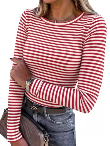 Image of ANRABESS Women Long Sleeve Shirts Ribbed Fitted Tops