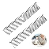 2 Stück Hundekämme 2-in-1 Edelstahl Haustier Kamm, Haustierkamm Kamm des Hundes Haustier Stahlkamm Mit Abgerundeten Zähnen für Große, Mittlere und Kleine Hunde Katzen Verwicklungen und Knoten
