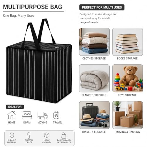 Image of Multipurpose Extra Large Big Heavy Duty Storage Organizer Canvas Bag Reusable Canvas Shopper Bag With Strong Handle (Pack of 3)