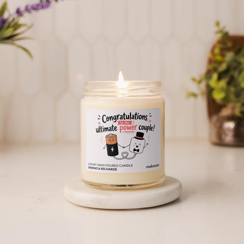 Wedding Gift for A Couple - Luxury Soy Wax Candle - Vanilla, Jasmine, Sugared Almond - Makester, White - Image 5