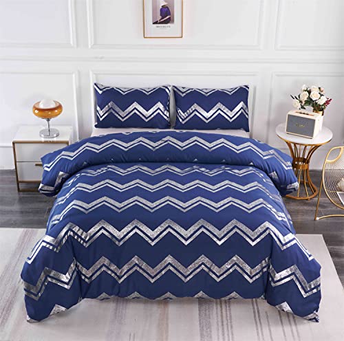 Parure Housse Couette 1/2 Personnes Géométrique Bleu Crème Housse de Couette Parure de Lit avec Fermeture Éclair Housse de Couette Taie d'oreiller Moderne élégant (Bleu, 140 x 200cm) Cover