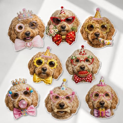 Image of Goldendoodle Birthday Banner, Dog Party Decorations Garland Doodle Gifts | 8 Unique Doodle Faces, Pre-Strung, Easy to Hang