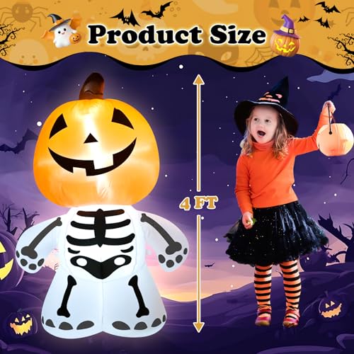 4FT Halloween Inflatable Blow up Cute Pumpkin Ghost Lawn Decoration - image 2
