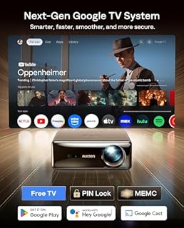 Aurzen EAZZE D1 MAX Upgraded Google TV Smart Projector 4K Supported, Ultra-Bright 1000 ANSI Lumens, MEMC Tech, Fully Automatics, 20W DoIby Audio, Home Theater Movie Projector with WiFi and Bluetooth