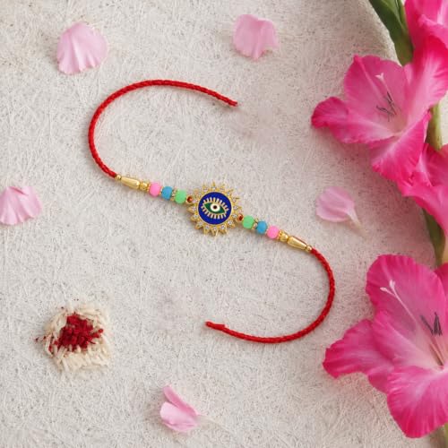 Image of Oblivion Designer Charming Multicolor Rakhi Combo for Brother Bhaiya Bhai with Roli Tikka, Silver Color Pooja Coin & Greeting Card | Raksha Bandhan Festival Gift Set | Pack of 8