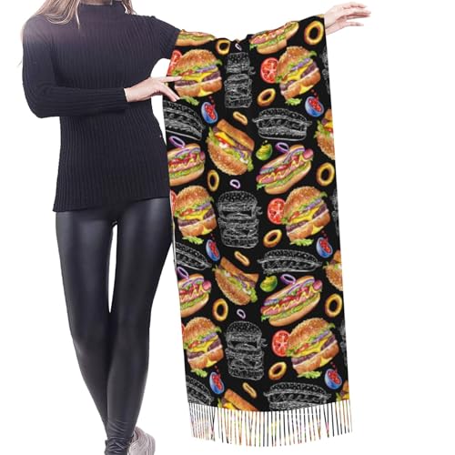 Cheese and Burgers Scarf Shawl Wrap Warm Blanket Neckerchief for Men Women Decor2