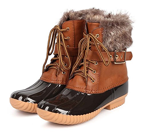 Nature Breeze Duck-01 Women's Chic Lace Up Buckled Duck Waterproof Snow Boots,Tan,6.5 - Thumbnail 2