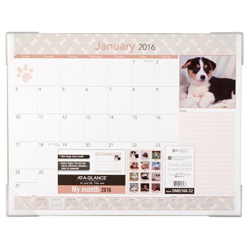 AT-A-GLANCE Desk Pad Calendar 2016, Puppies, 21-5/8 x 16-7/8 Inches (DMD166-32)