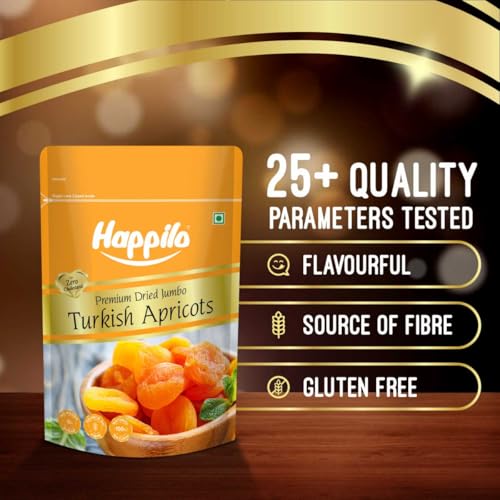 Image of Happilo Dried Premium Turkish Apricot 200g | Healthy Snacks, Dry Fruits | Exotics Apricots Dry Fruits, Seedless Apricots, Jardalu (Pack of 2)