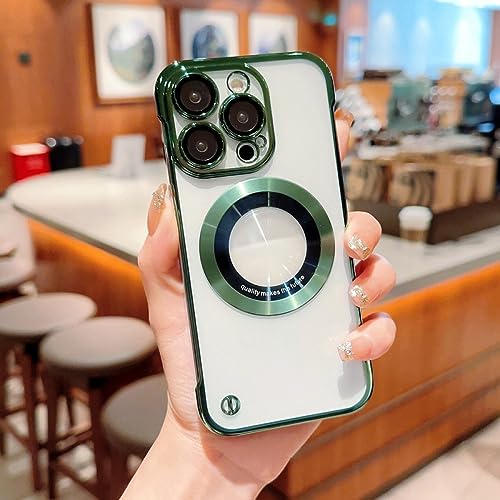 Étui magnétique transparent pour iPhone 12 Pro Max avec contour vert et charge sans fil