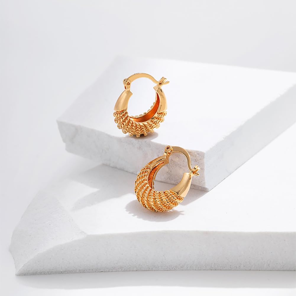 18k Gold Chunky Hoop Earrings for Women,Fashion Big Thick Huggie Dangle Earrings Prom Party Jewelry Gifts,Exaggerated Geometric Statement Earrings - Image 2