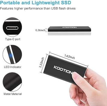 KOOTION External Hard Drive 1 tb SSD External Hard Drive Portable SSD up to 550 MB/s Fast External SSD Hard Drive USB 3.1 Gen2 USB C SSD for Gaming Windows Mac OS PC Mackbook PS4 Xbox One