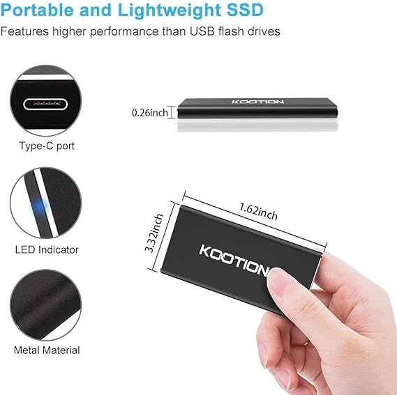 KOOTION External Hard Drive 1 tb SSD External Hard Drive Portable SSD up to 550 MB/s Fast External SSD Hard Drive USB 3.1 Gen2 USB C SSD for Gaming Windows Mac OS PC Mackbook PS4 Xbox One