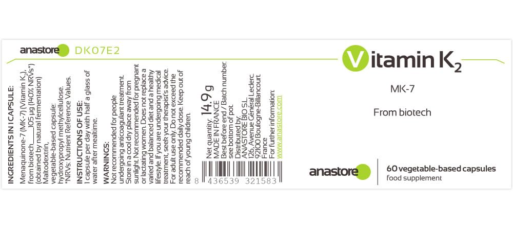 VITAMINA K2 * PACK 3+1 GRATIS * 105 μg / 240 capsule * Articolazioni (cartilagine, infiammazione), Cardiovascolare (circolazione), Ossatura * 100% soddisfatti o rimborsati * Fabbricato in Francia