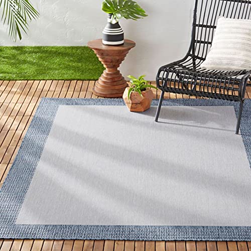 Nicole Miller New York Patio Country Landry Indoor/Outdoor Area Rug, Gray/Blue, 5'2"x7'2" Rectangle