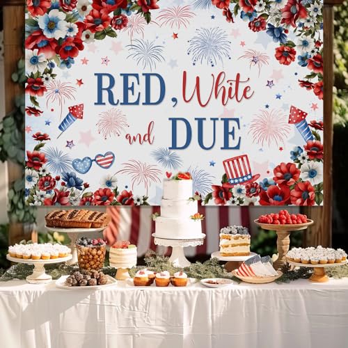 MEHOFOND Red White and Due Firecracker Baby Shower Banner Happy 4th of July Independence Day Newborn Baby Party Decor Patriotic Firework Flowers Background Photo Studio Backdrop Props 7x5ft
