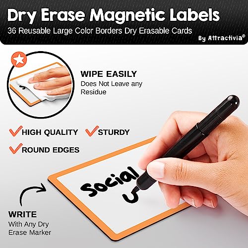Attractivia Dry Erase Magnetic Labels 5.6 X 3.7 In, With Color Borders, Large Dry Erase Magnets, 36-Pack, Erasable Write-On Cards, Multipurpose For Office, Kanban Boards, Education, Home, Whiteboard #TOP1