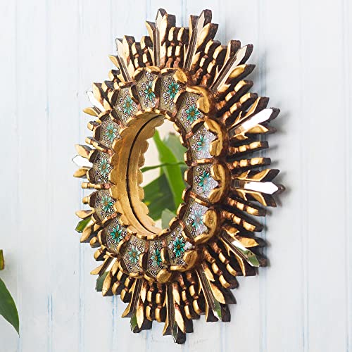 Novica Handmade Reversepainted Glass Wall Accent Mirror Floral Wood Gold Tone Multicolor Peru Decor Mirrors 'Cusco Meadow' #TOP1