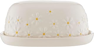 Price & Kensington Daisy Butter Dish | Ceramic Butter Keeper with Embossed Daisy Design | Cream Glaze | Kitchen Butter Storage