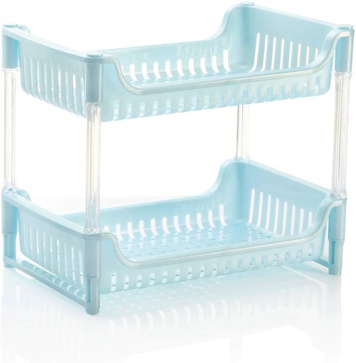 Modern Stainless Steel Kitchen Shelf,Kitchen Shelf Racks Home Kitchen Storage Rack Thick Double Layer Plastic Organizer Shelf Desktop Storage Shelf Space Saving,Blue
