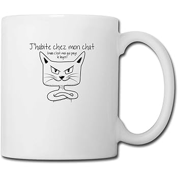 J Habite Chez Mon Chat Mug Blanc Blanc Amazon Fr Cuisine Maison