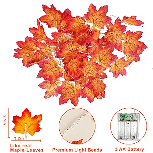 4 Pack Fall Decorations Leaf Garland String Lights For Indoor Outdoor Total 40Ft 80Led Maple Leaves Light Battery Operate Autumn Thanksgiving Decor Home Halloween Lighted Fall Garland #TOP3