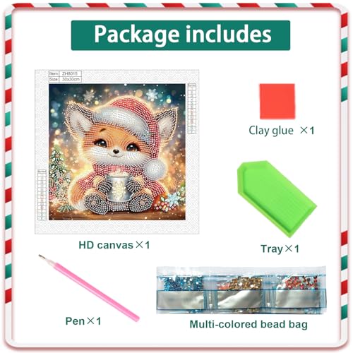 Image of Diamond Painting Kit for Adults, 5D Special Shaped Animal Diamond Art Kit for Beginners, DIY Crystal Rhinestone Christmas Fox Diamond Painting, Sparkling Wall Home Decoration Gift, 11.8x11.8 Inch