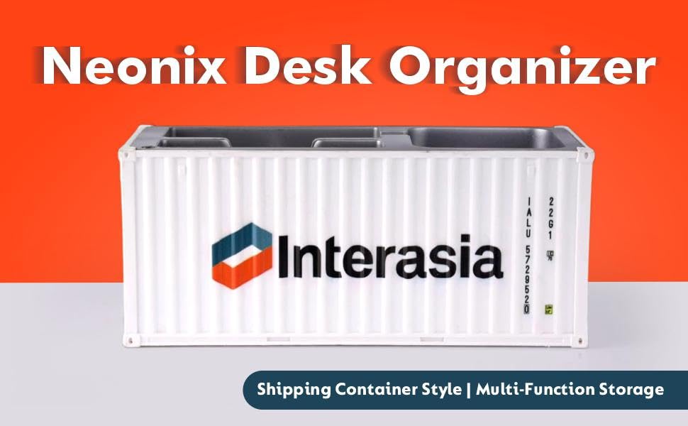 Image of Neonix Desk Organizer Office Supplies Multi-Function Shipping Container Storage Box | Pen, Pencil, Business Card & Remote Control Holder for Office & Home (Gray)