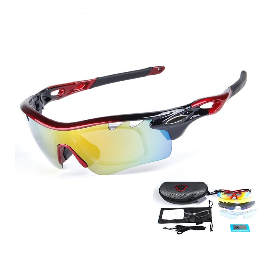 Gafas de Sol Ciclismo Gafas Deportivas Polarizadas para Bicicleta Carretera y MTB, 5 Lentes Coloridas Anti-UV - R01