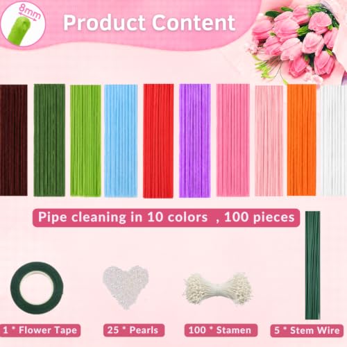 Image of YUNAMI 100 Pcs Multicolor Pipe Cleaners for DIY Craft Flowers - Fuzzy Chenille Stems & Fluffy Sticks for Arts & Crafts, Creative School Projects, Kids Craft Supplies, Home & Party Decor