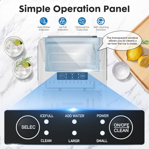 DUMOS Countertop Ice Maker, Portable 1.5L Ice Machine with Self-Cleaning, 26.5lbs/24H Fast Ice Making, 9 Bullet Ice Cubes in 6 Mins, 2 Size Options, Quiet Compact Ice Maker, White