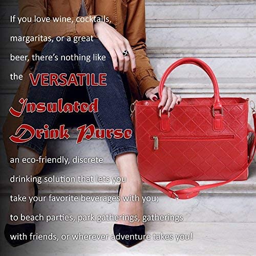 Primeware Insulated Drink Purse W/ 3L Bladder Bag | Thermal Hot And Cold Storage | Portable Drinking Dispenser For Wine, Cocktails, Beer, Alcohol | Pu Leather Finish (Red Quilted) #TOP7