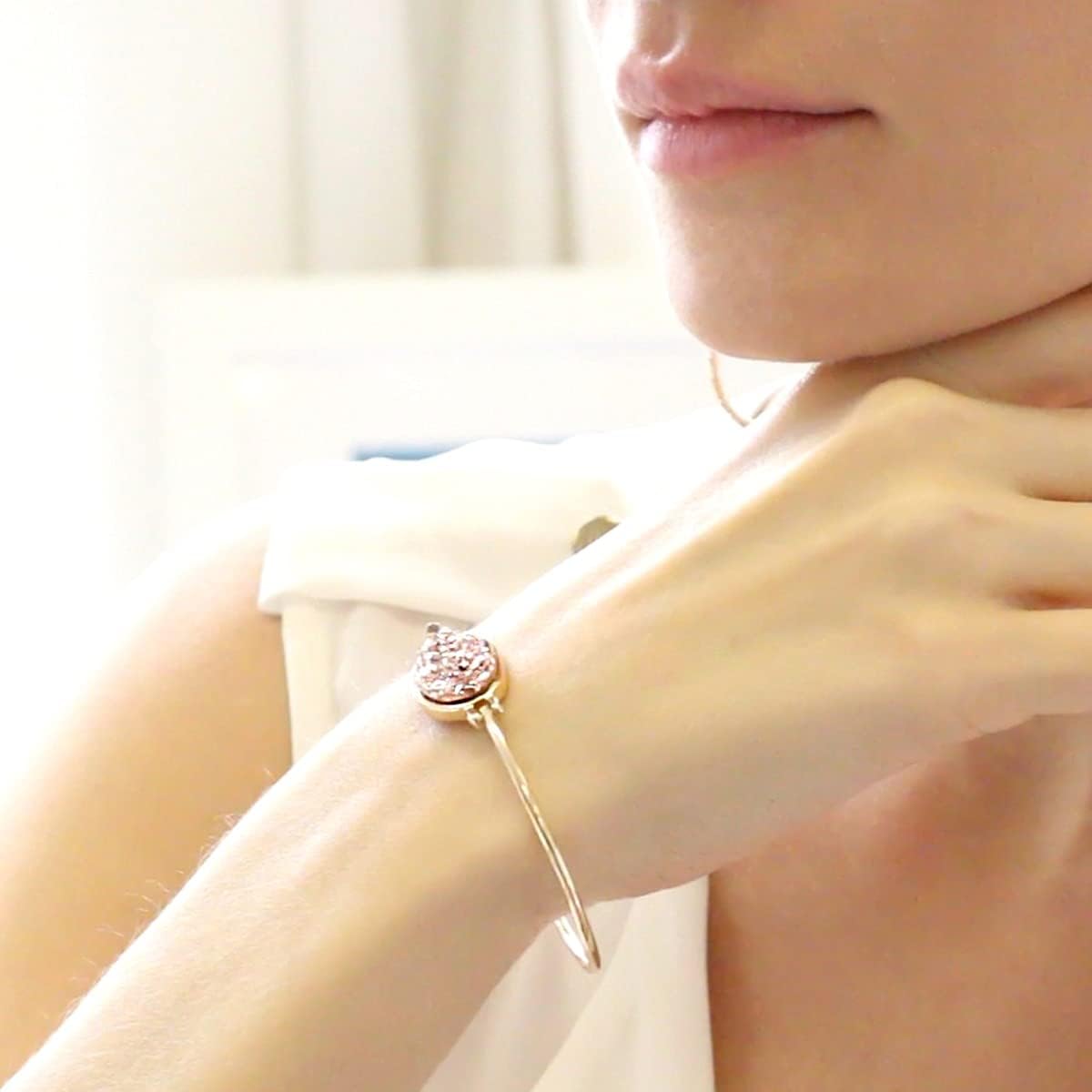 Humble Chic NY Simulated Druzy Cuff Bracelets for Women - Boho Stackable Bangle Bracelet, Plated in Gold, Silver, or Rose Gold Tone with Oval Stone - Image 9