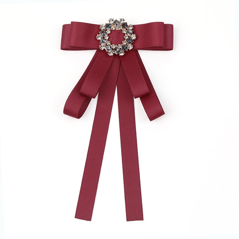 Lace Ribbon Bow Tie Brooch Rhinestone Pearl Necktie for Girl Women Fashion jabot collar brooch pins Pre-Tied Corsage
