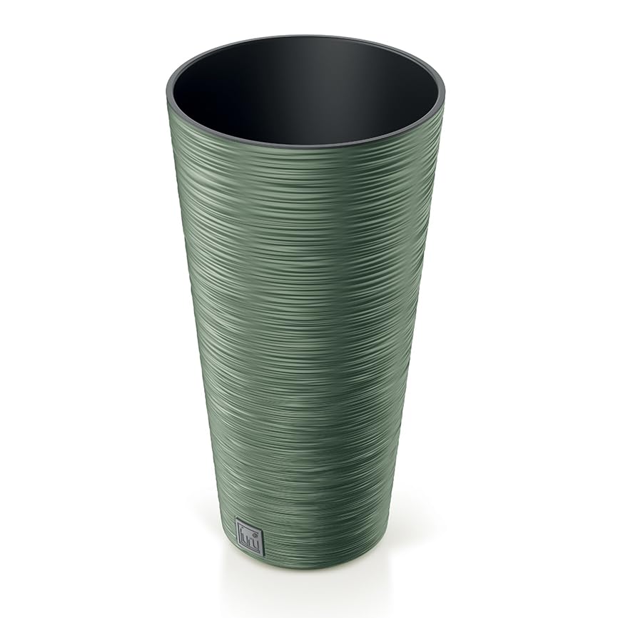 B2C Round FURU Style Look Textured Planter Tall Flower Plant Pot Indoor Outdoor Garden Decor Modern Elegant Patio Home (Earth Green 250mm - 10)