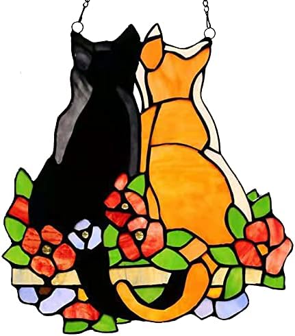 Yngffb Hangings of Cat Stained Glass Window, Acrylic Cat Window Pendant, Window Hanging Cat Suncatcher Window Panels for Windows Doors Home Decoration